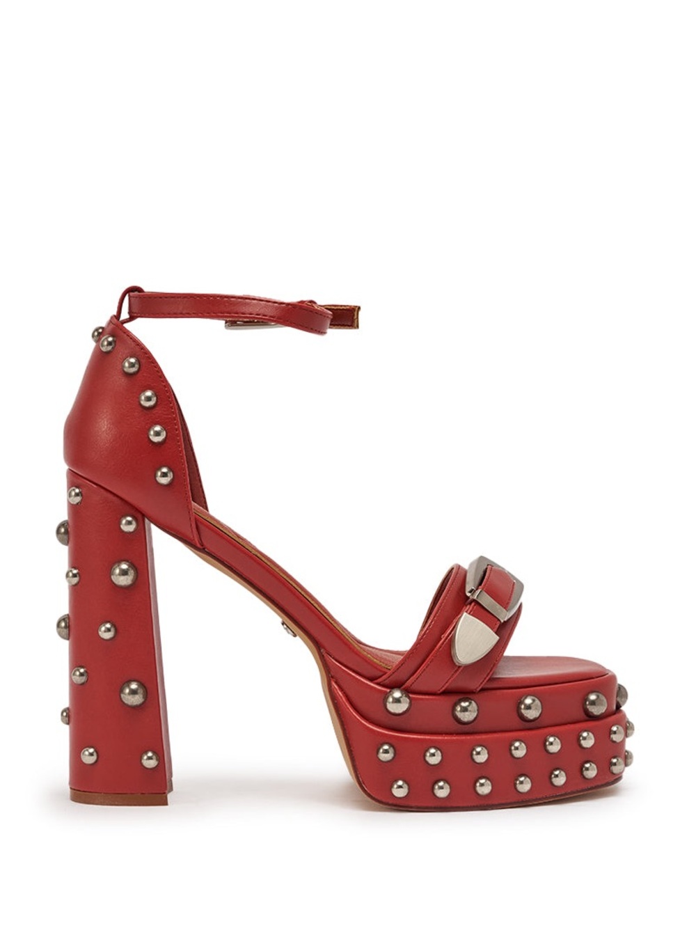 AZALEA WANG EUGENIJA RED CHUNKY EMBELLISHED STUDDED HEEL SANDAL Size 10